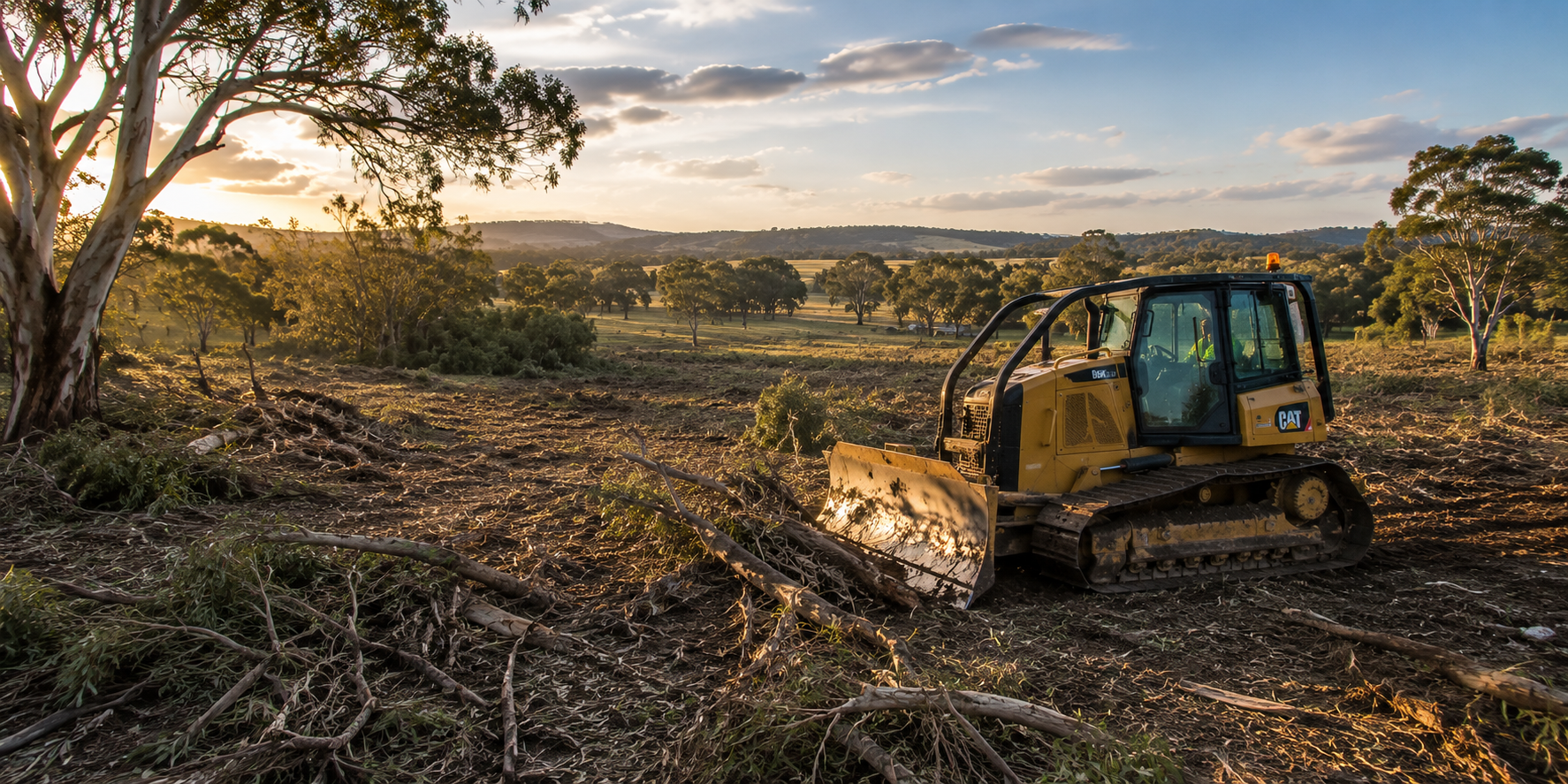 Machinery clearing rural land for practical property work