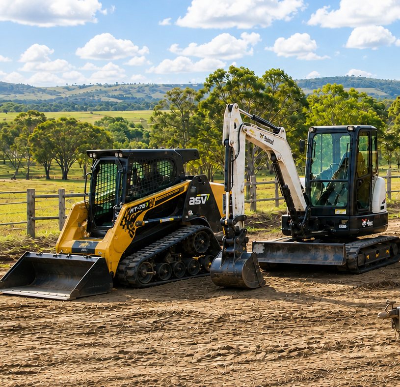 Tracked skid steer and mini excavator ready for work